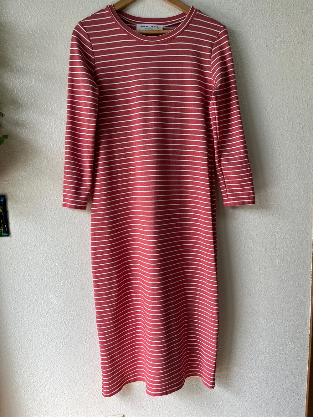 Sonnet James A Play Dress Red & White Striped Midi Conservative Comfortable ST